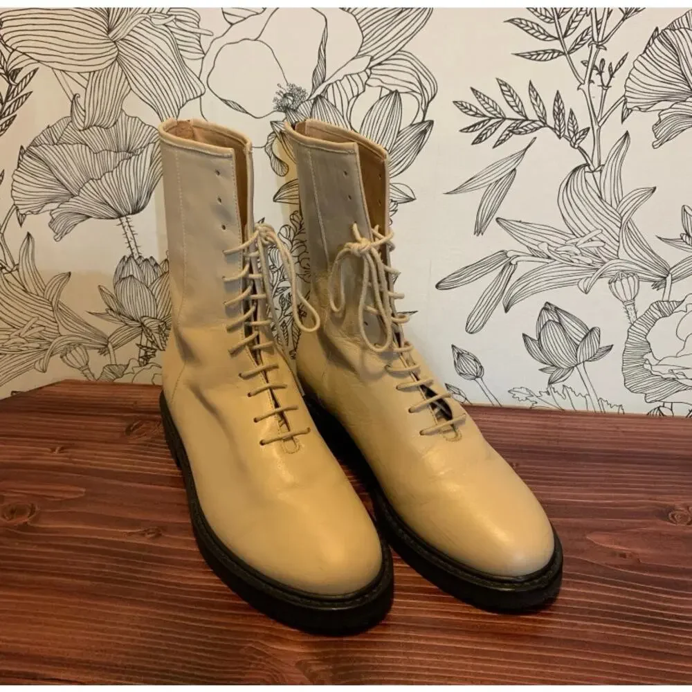 Womens LEGRES made in Italy Lace Up Combat Boots Nappa Leather Tan Size 37 EUC!
